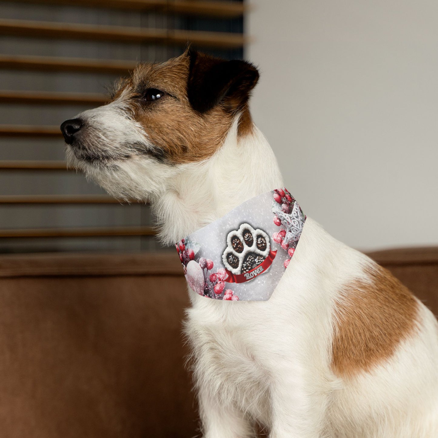 Christmas Pinecone Custom Paw Print Bandana Collar