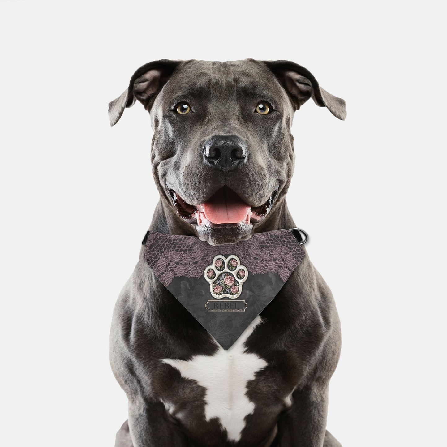 Vintage Lace Rose Custom Paw Print Bandana Collar