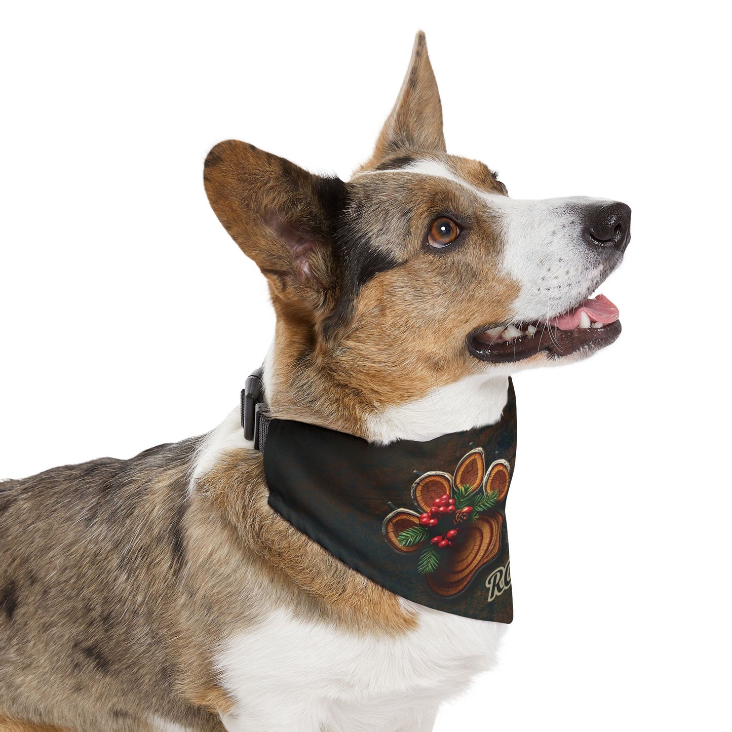 Rustic Holiday Custom Paw Print Bandana Collar