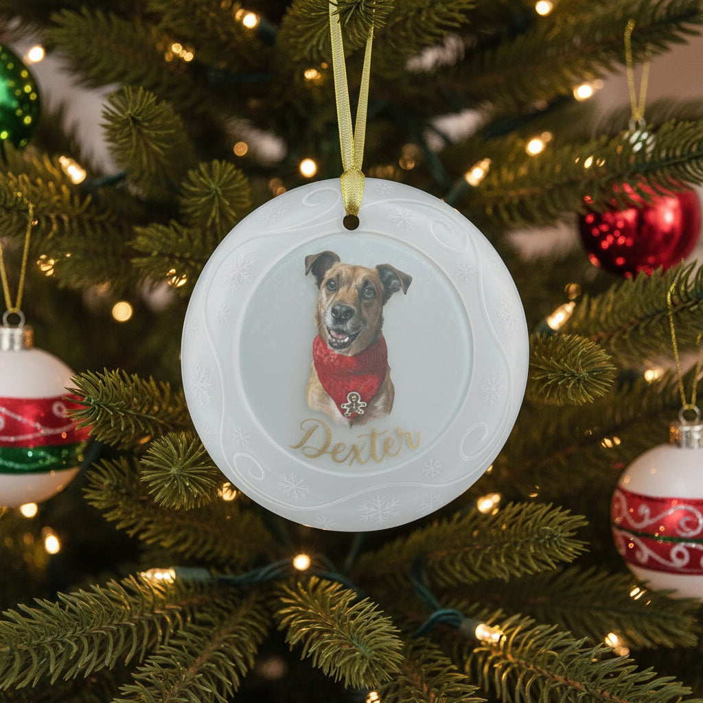 Frosted Swirl Painted-Style Portrait Ornament - Clear Glass (Round)