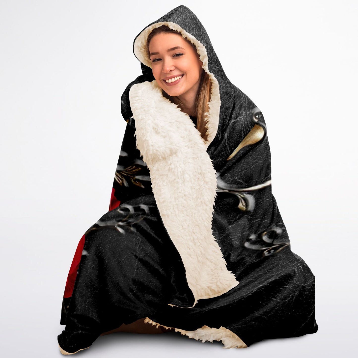 Rose Heart with Gold Filigree Custom Pet Photo Hooded Blanket