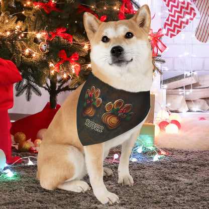 Rustic Holiday Custom Paw Print Bandana Collar