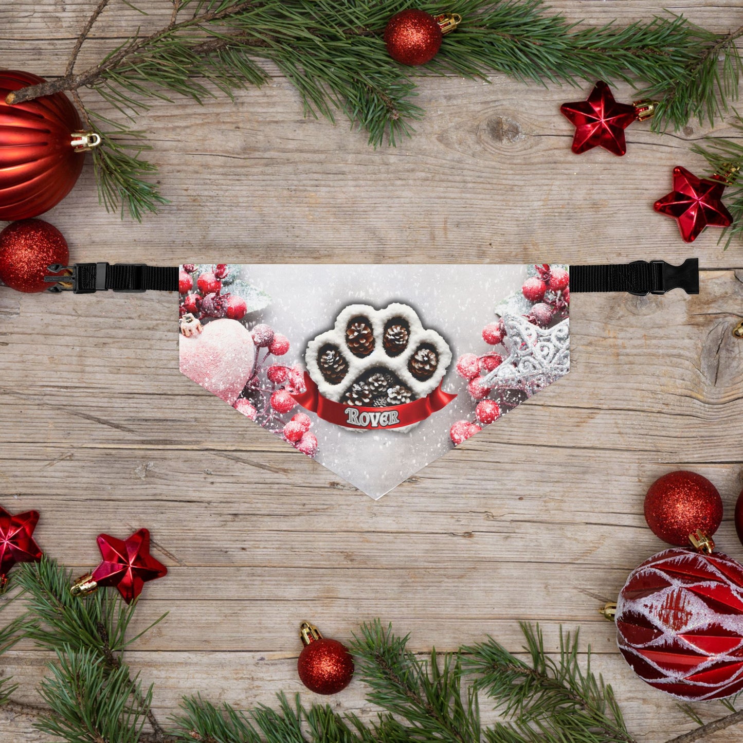 Christmas Pinecone Custom Paw Print Bandana Collar