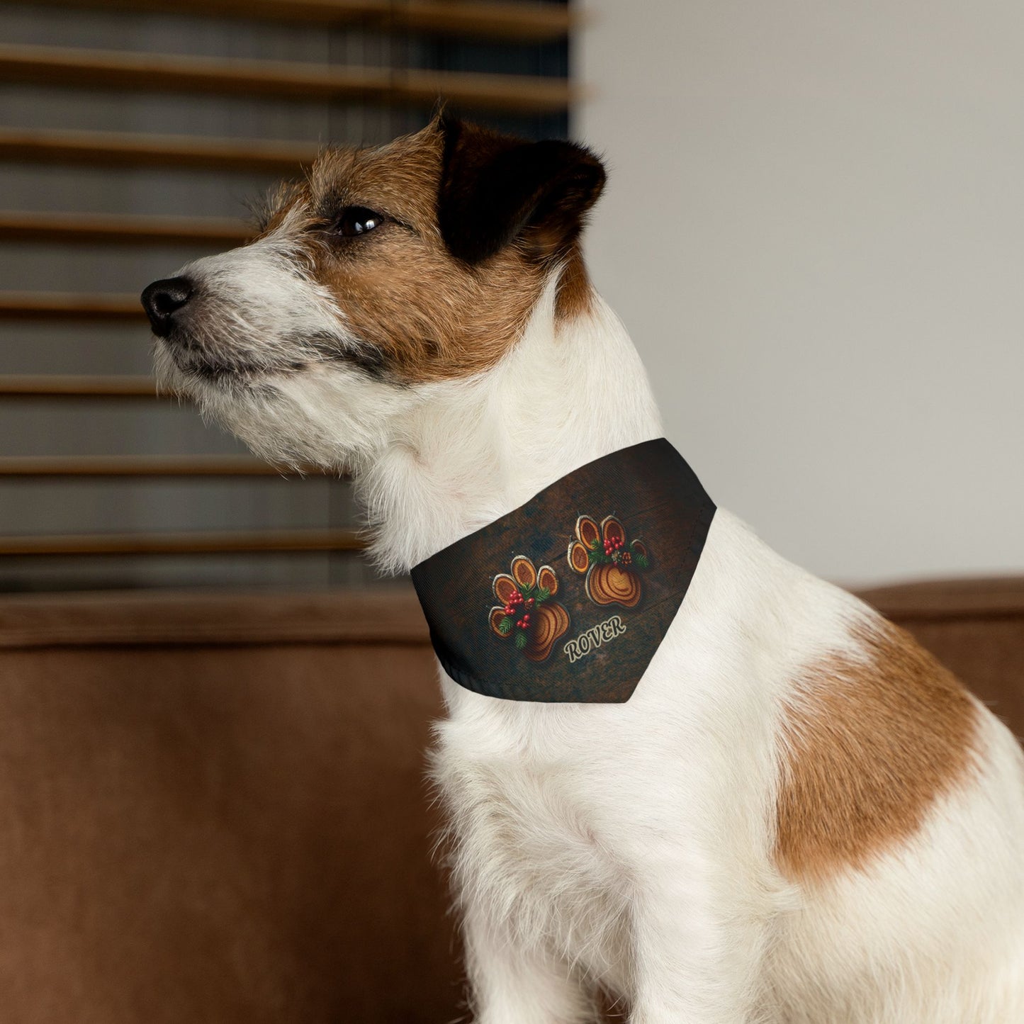 Rustic Holiday Custom Paw Print Bandana Collar