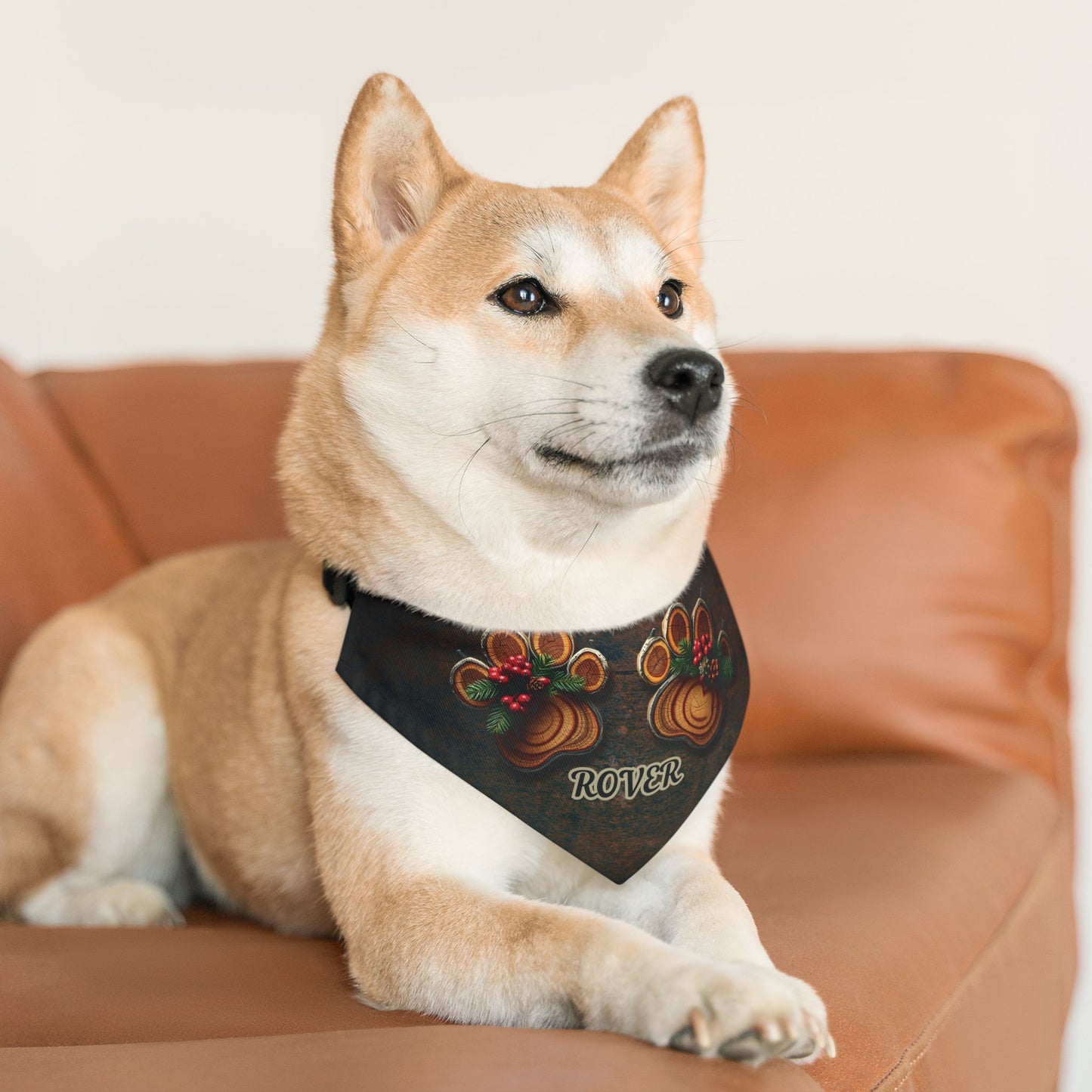 Rustic Holiday Custom Paw Print Bandana Collar