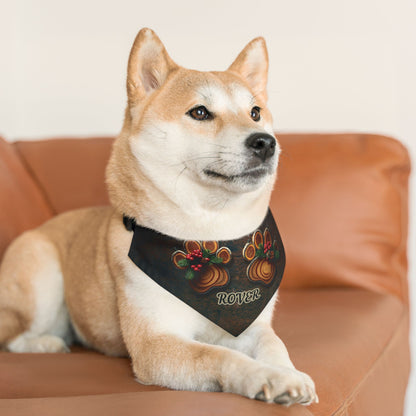 Rustic Holiday Custom Paw Print Bandana Collar