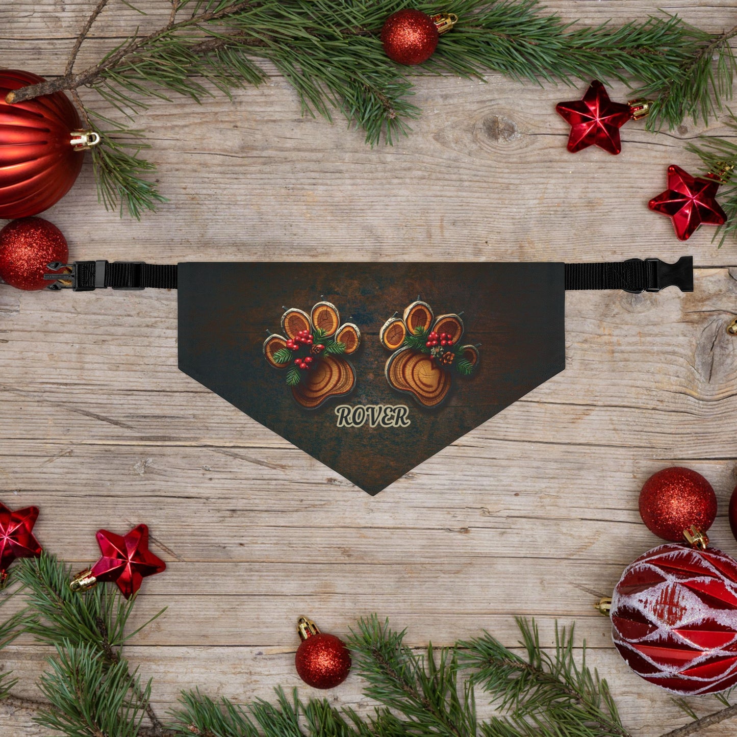 Rustic Holiday Custom Paw Print Bandana Collar