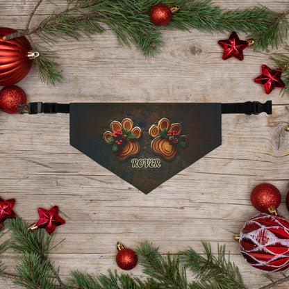 Rustic Holiday Custom Paw Print Bandana Collar