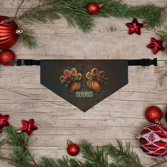Rustic Holiday Custom Paw Print Bandana Collar