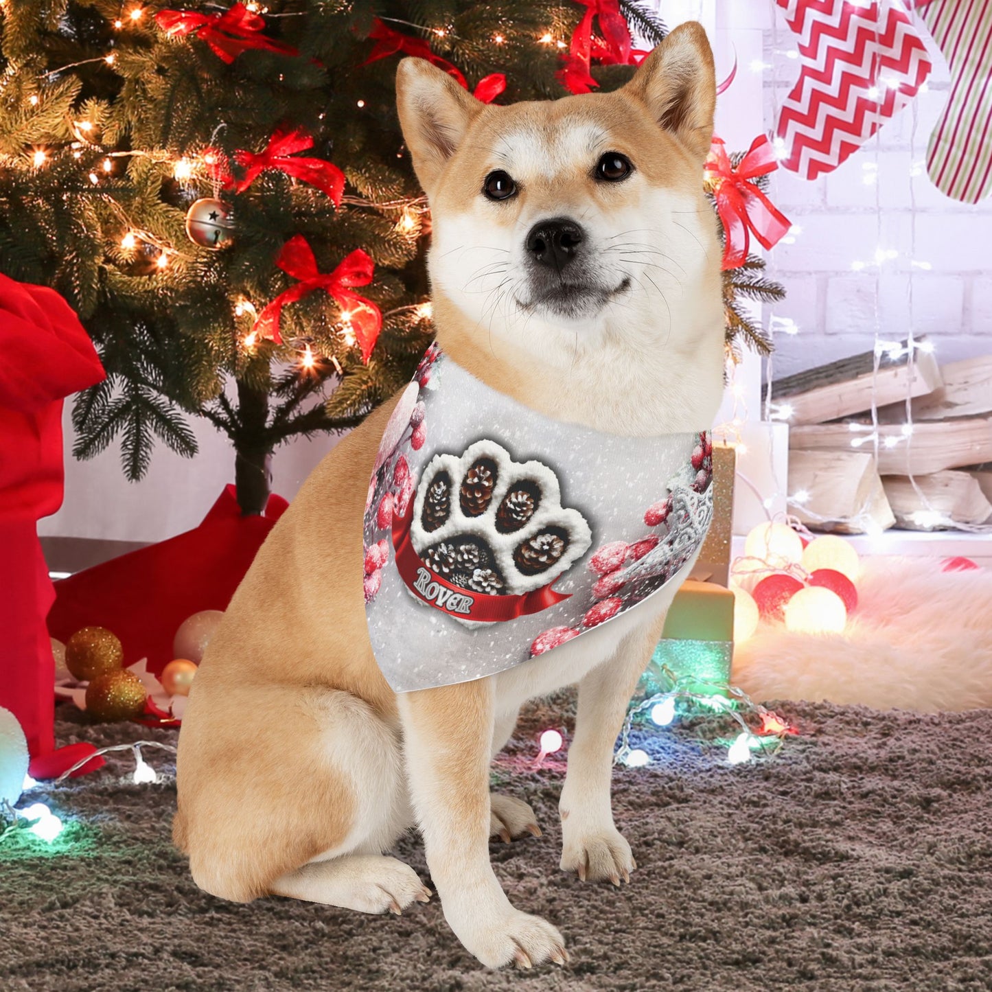 Christmas Pinecone Custom Paw Print Bandana Collar