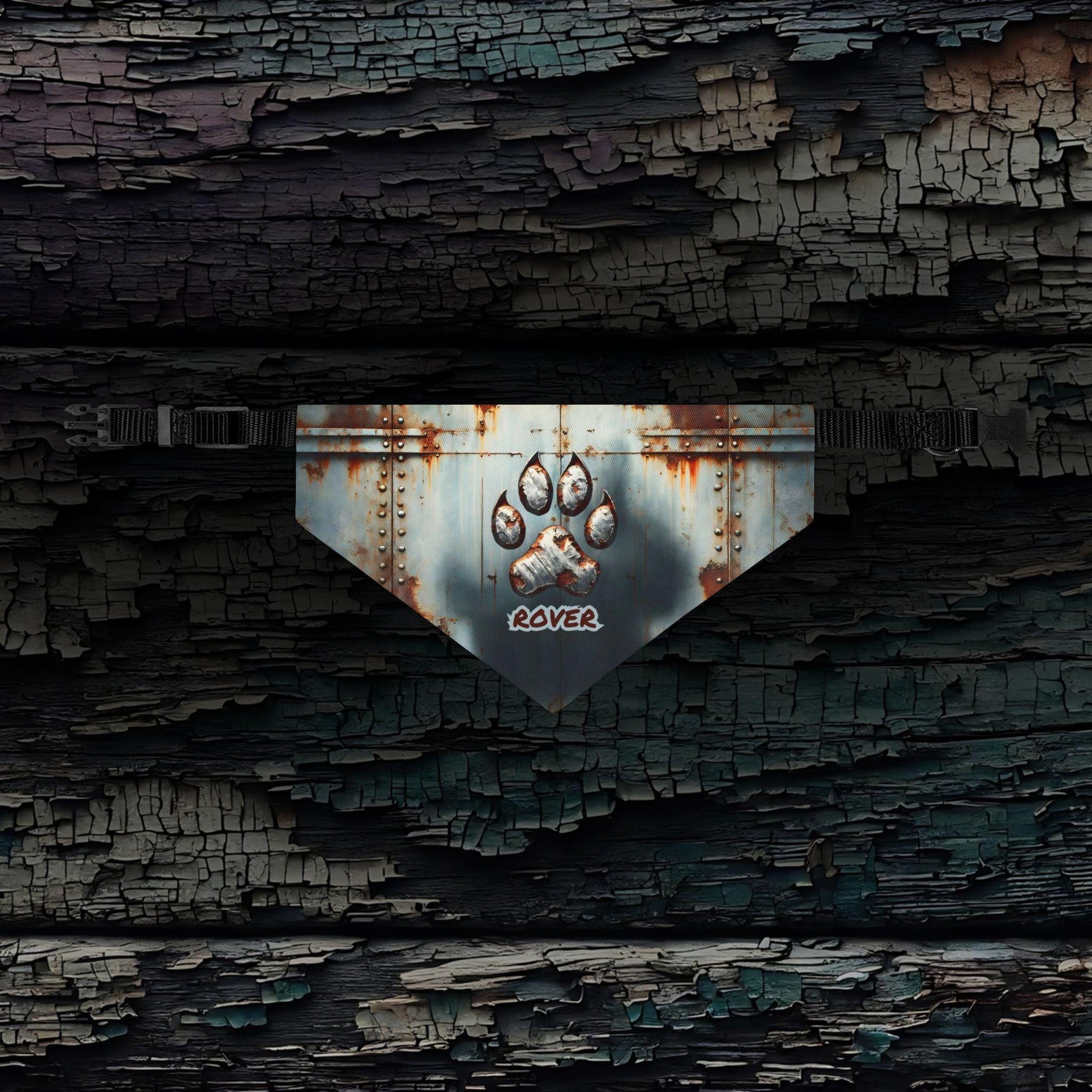 Rusted Metal Paw Print Pet Bandana Collar - Pawsome Prints