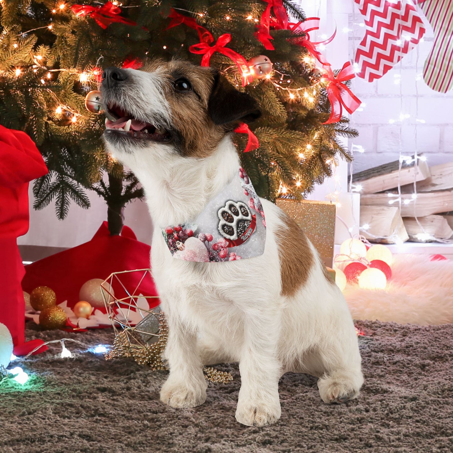 Christmas Pinecone Custom Paw Print Bandana Collar