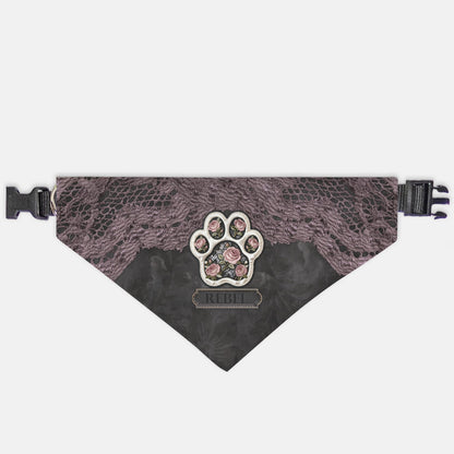 Vintage Lace Rose Custom Paw Print Bandana Collar