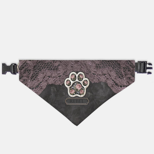 Vintage Lace Rose Custom Paw Print Bandana Collar