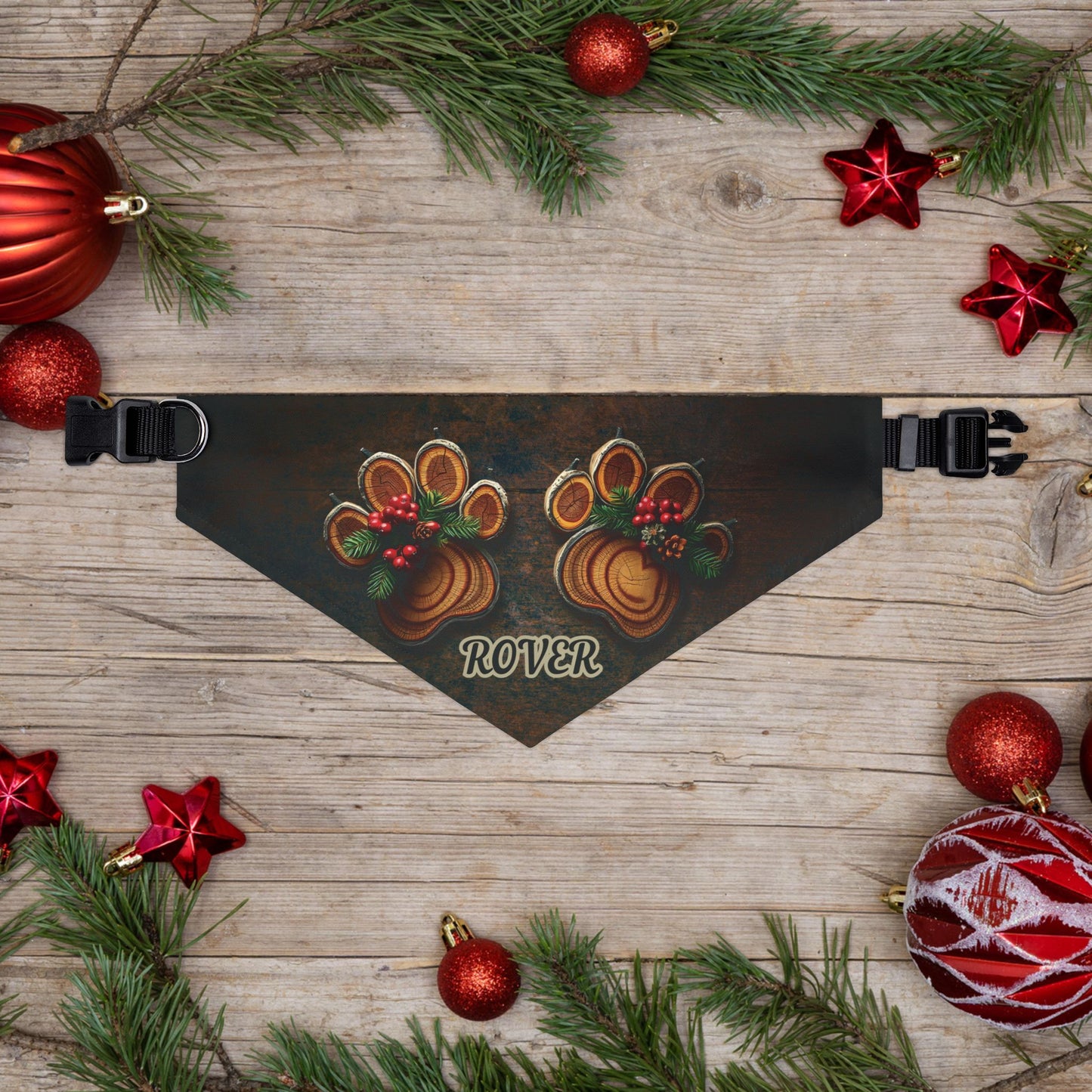 Rustic Holiday Custom Paw Print Bandana Collar
