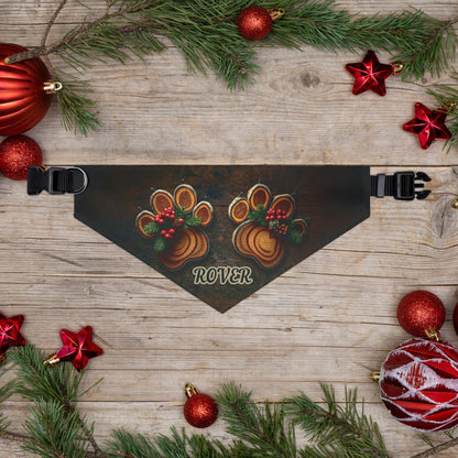 Rustic Holiday Custom Paw Print Bandana Collar