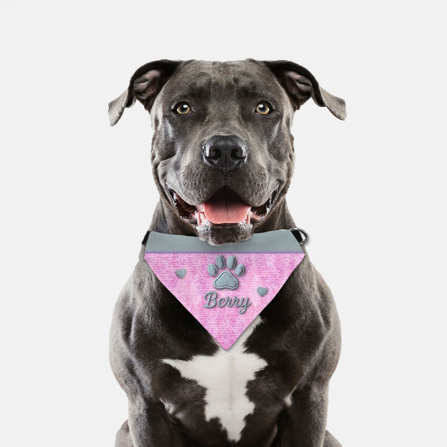 K-Fashion Pink Knit Custom Paw Print Bandana Collar L