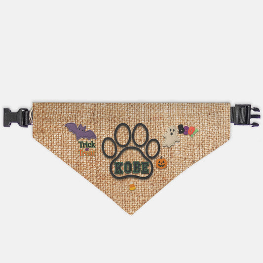 Rustic Halloween Custom Paw Print Bandana Collar