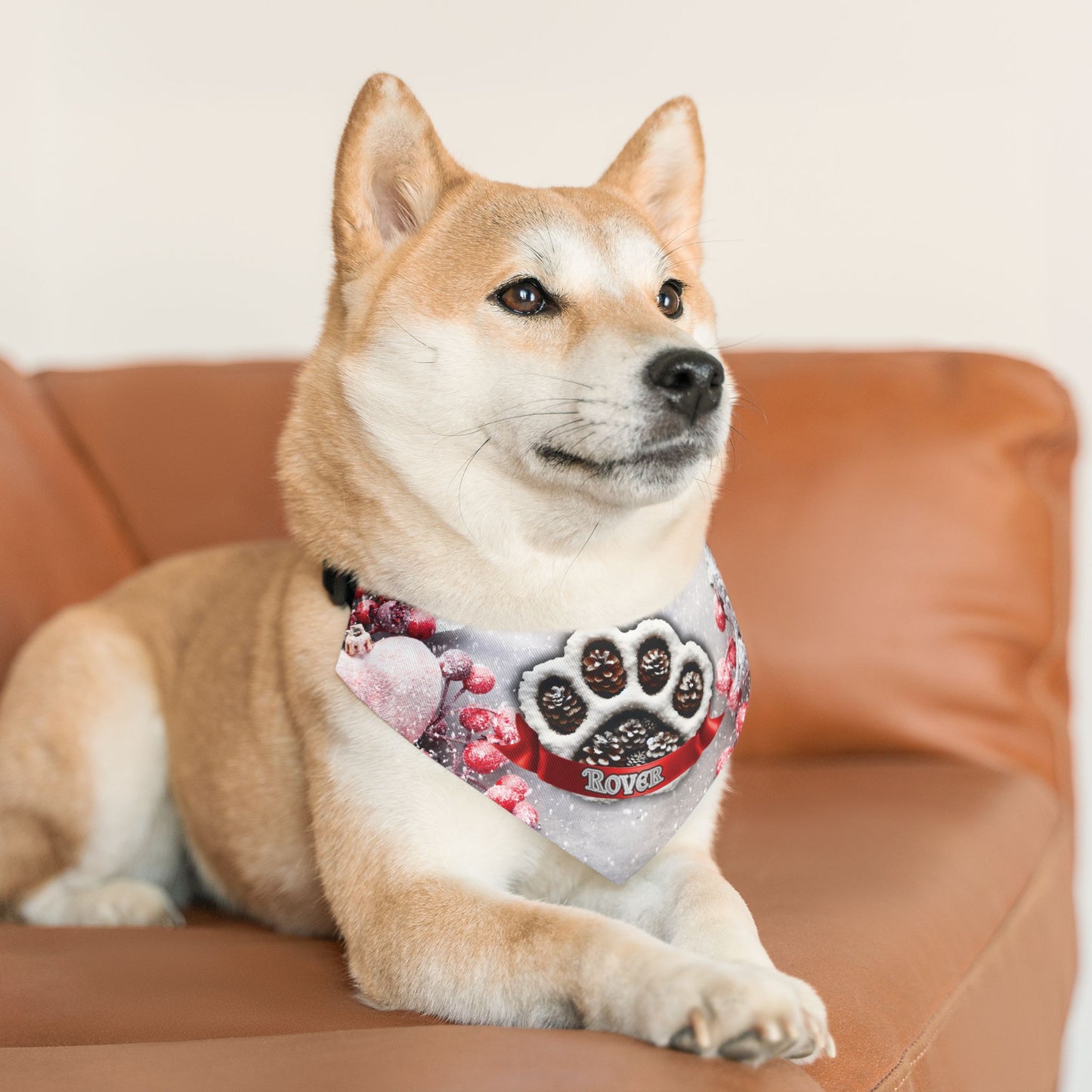 Christmas Pinecone Custom Paw Print Bandana Collar
