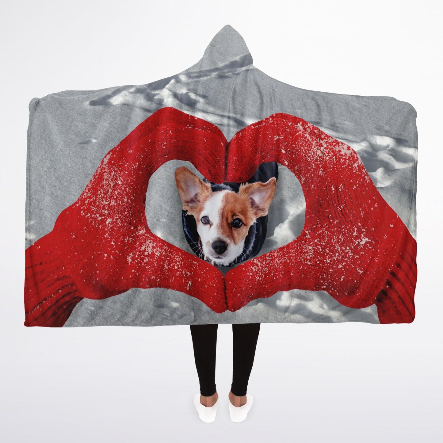 Snow Love Custom Pet Photo Hooded Blanket