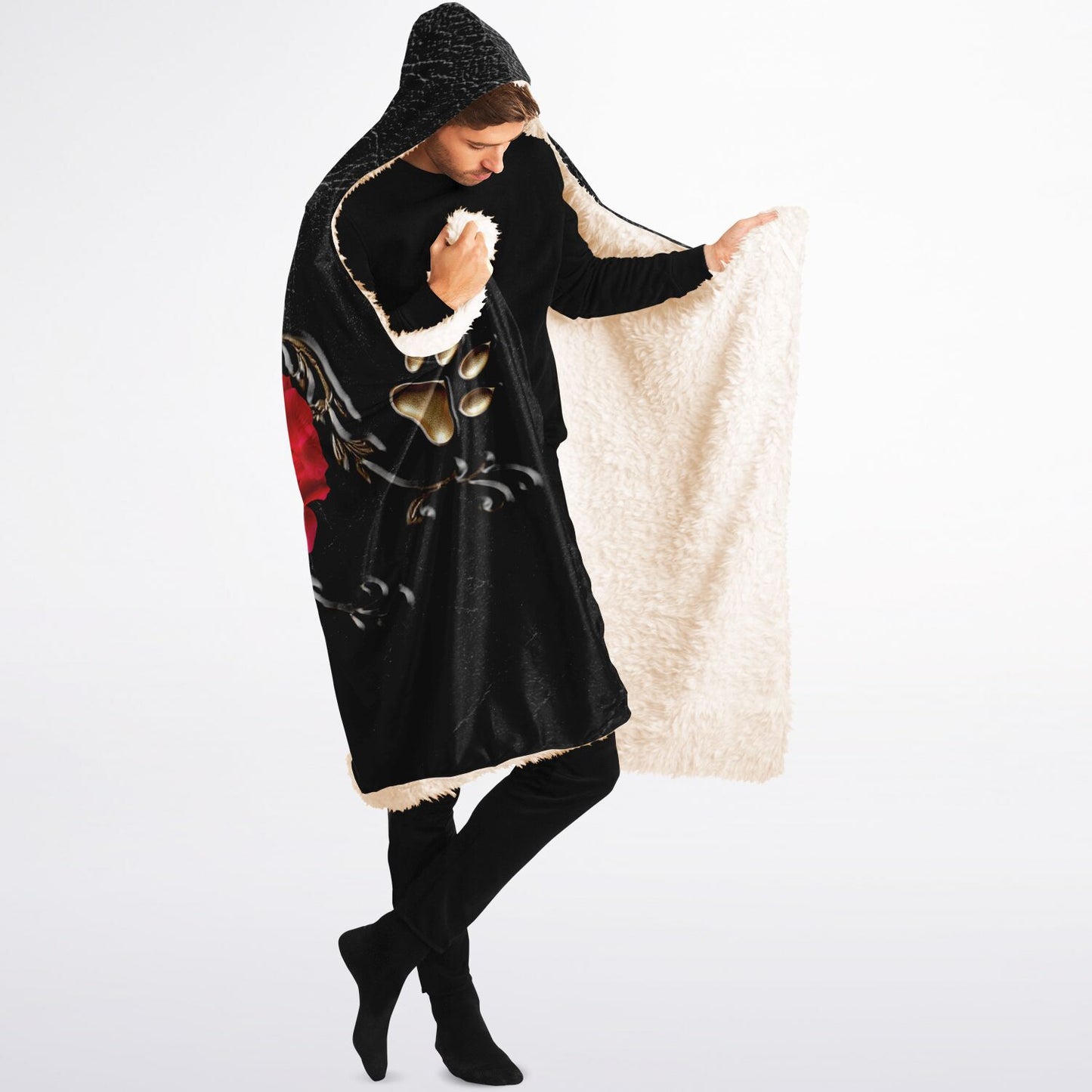 Rose Heart with Gold Filigree Custom Pet Photo Hooded Blanket