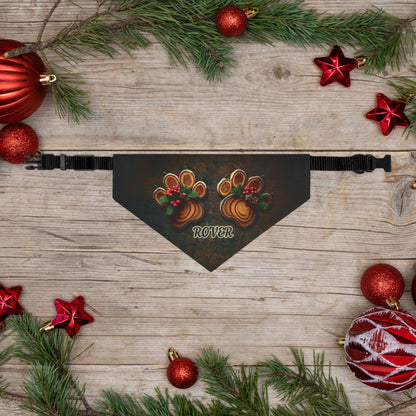 Rustic Holiday Custom Paw Print Bandana Collar