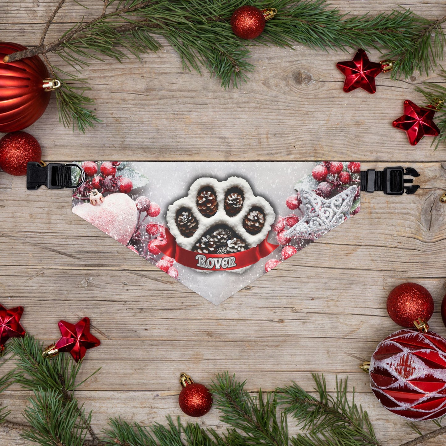 Christmas Pinecone Custom Paw Print Bandana Collar