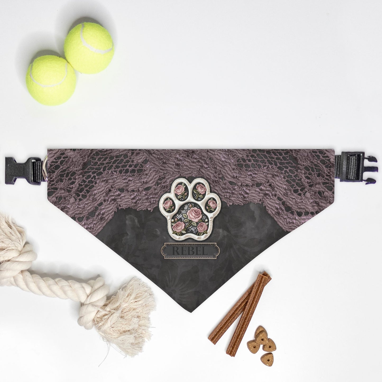 Vintage Lace Rose Custom Paw Print Bandana Collar