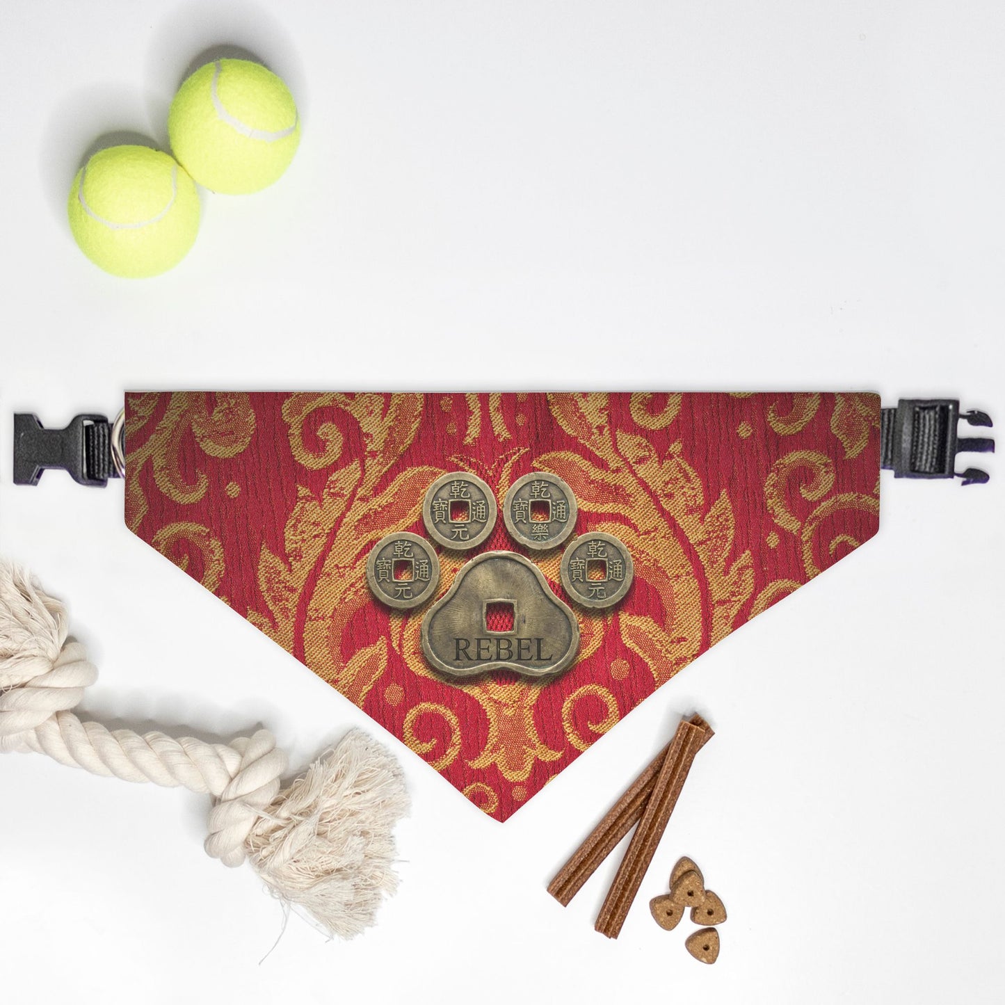 Ancient Fortune Coin Custom Paw Print Bandana Collar