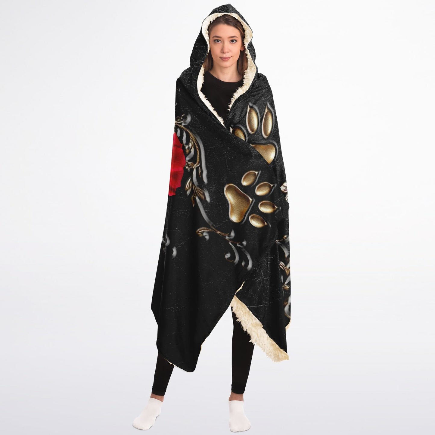 Rose Heart with Gold Filigree Custom Pet Photo Hooded Blanket