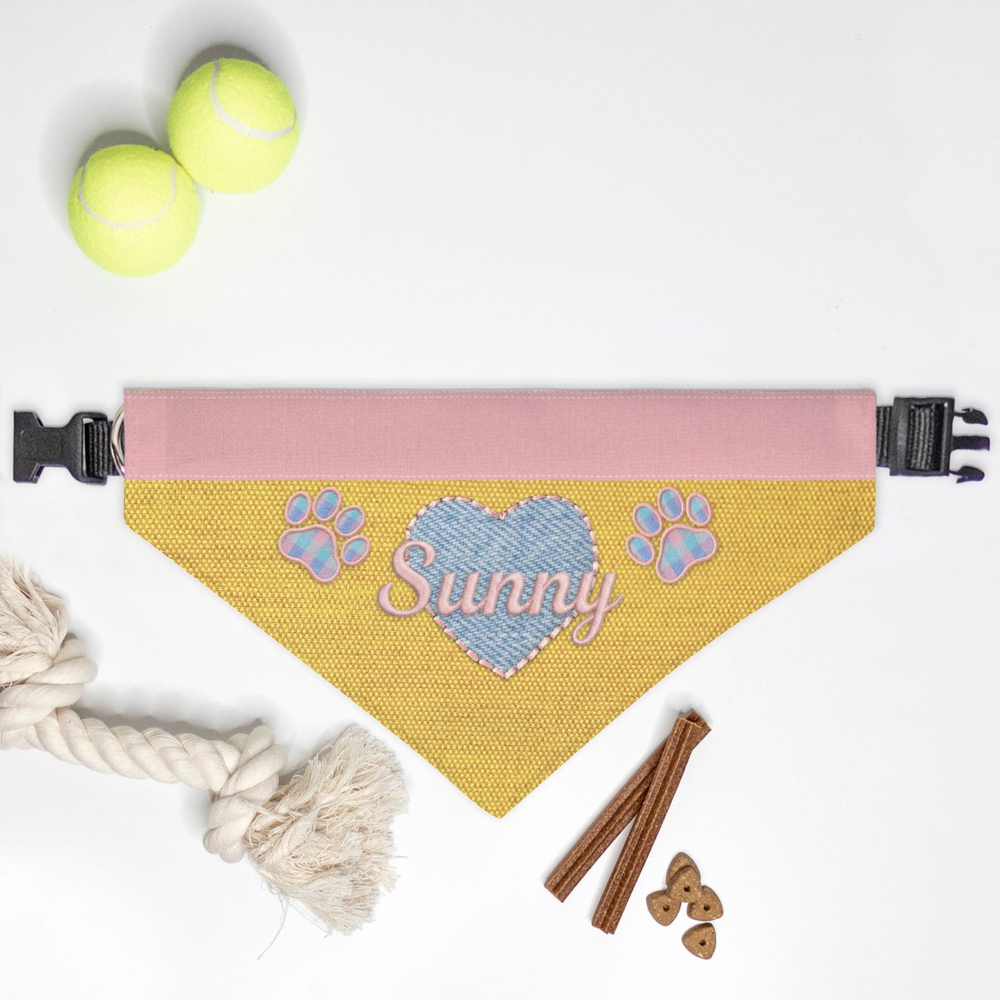 K-Fashion Pastel Heart Custom Paw Print Bandana Collar L