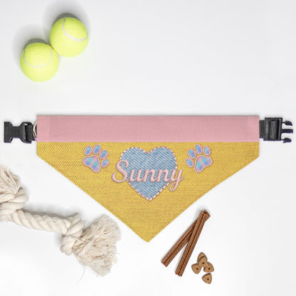 K-Fashion Pastel Heart Custom Paw Print Bandana Collar L