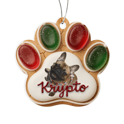 Gingerbread Paw Personalized Acrylic Ornament Red iceing variation