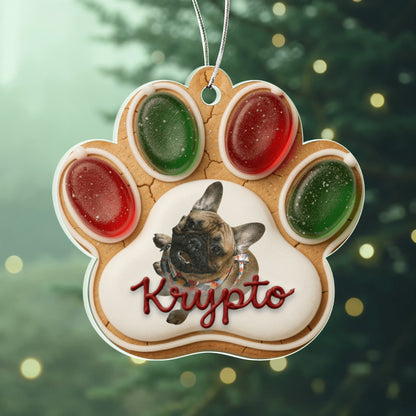 Gingerbread Paw Personalized Acrylic Ornament Red iceing variation