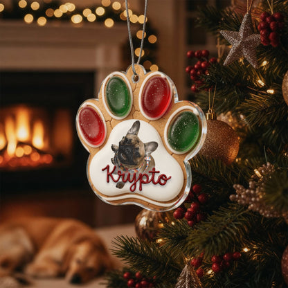 Gingerbread Paw Personalized Acrylic Ornament Red iceing variation