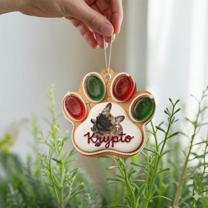 Gingerbread Paw Personalized Acrylic Ornament Red iceing variation