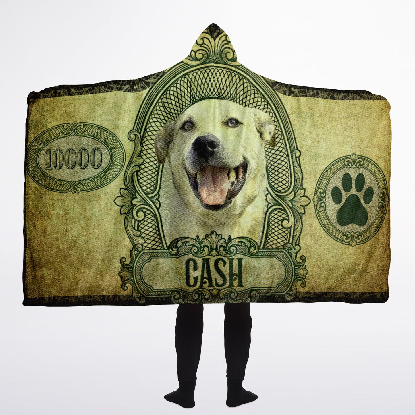 10,000 Dollar Bill Custom Pet Photo Hooded Blanket