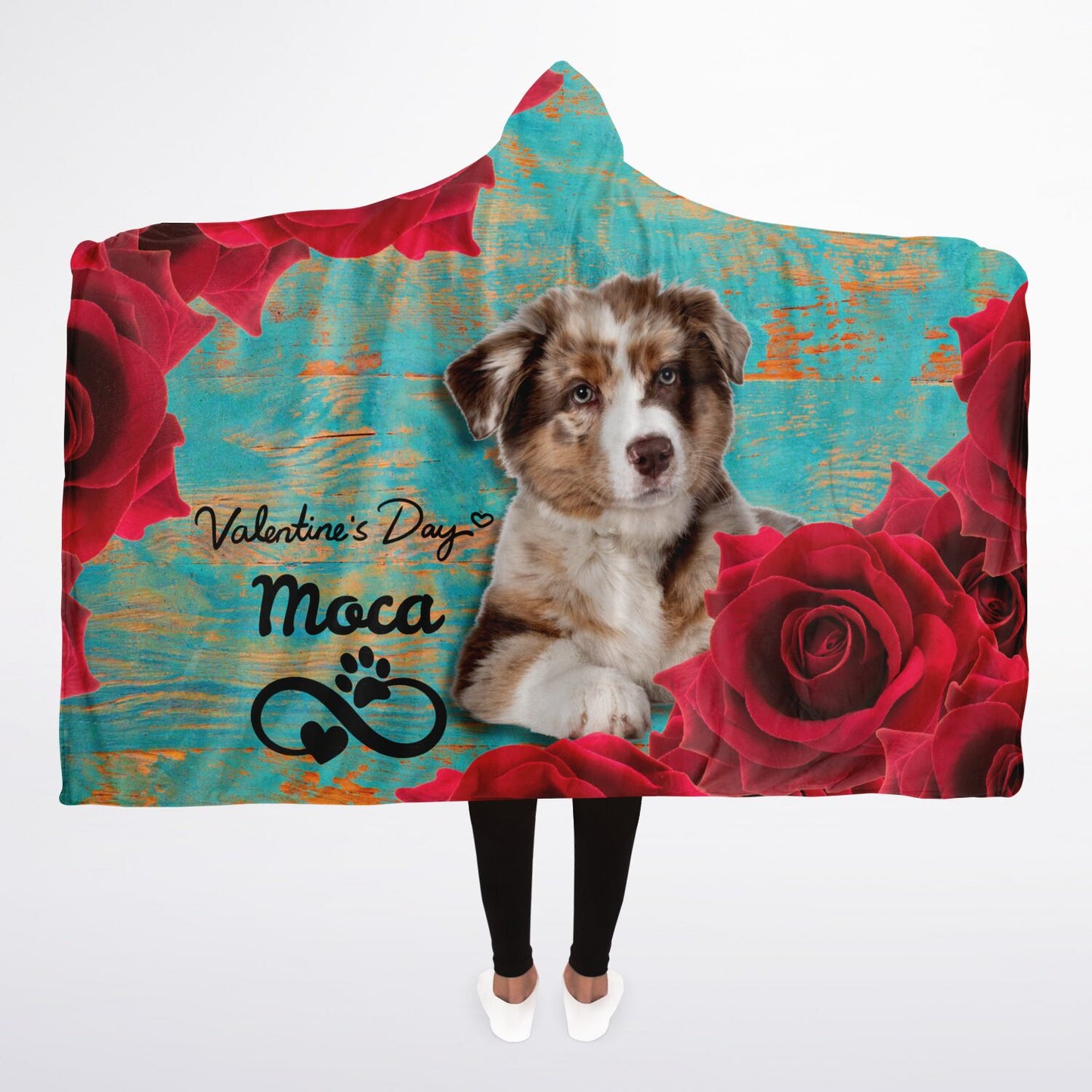 Rustic Valentines Day Charm Custom Pet Photo Hooded Blanket