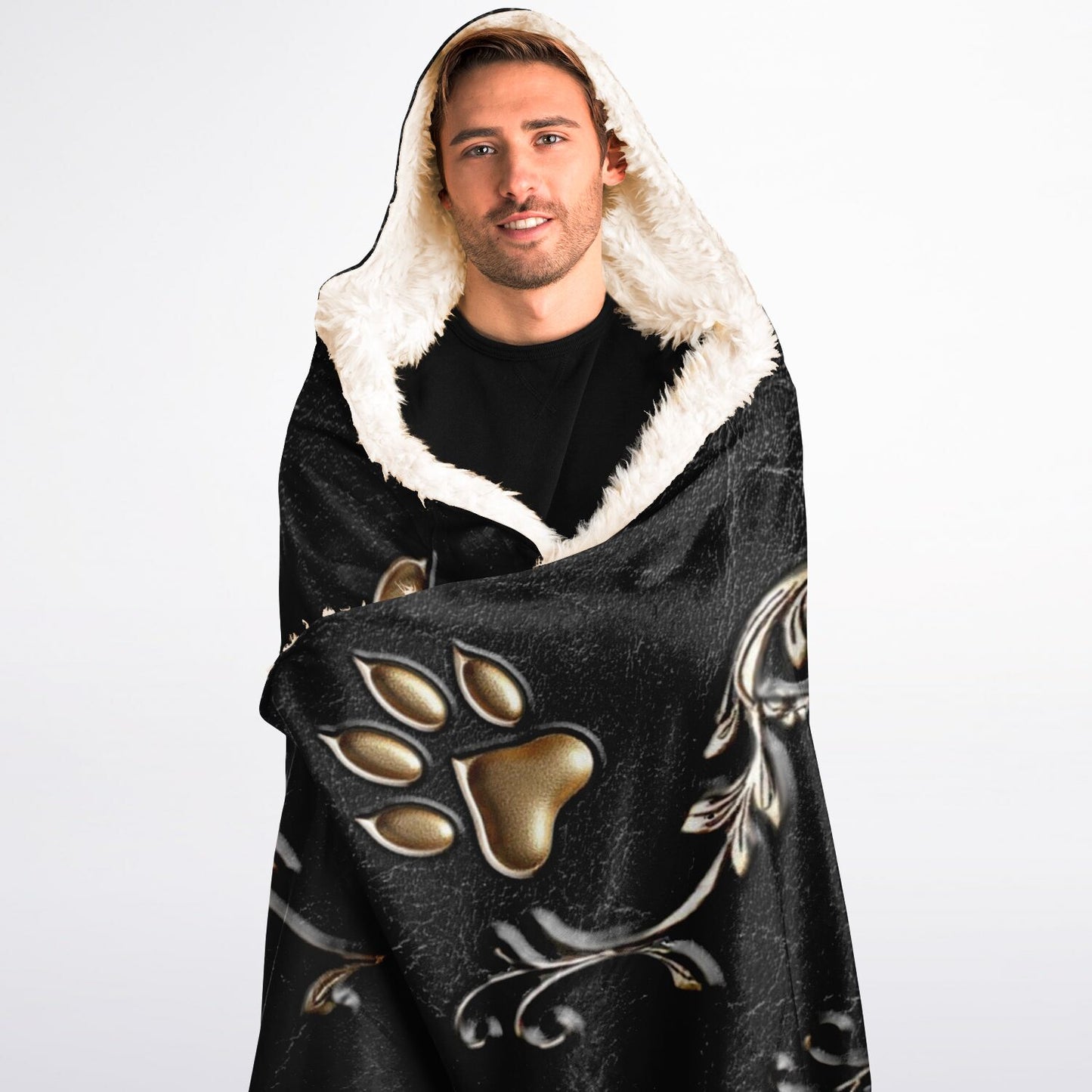 Rose Heart with Gold Filigree Custom Pet Photo Hooded Blanket