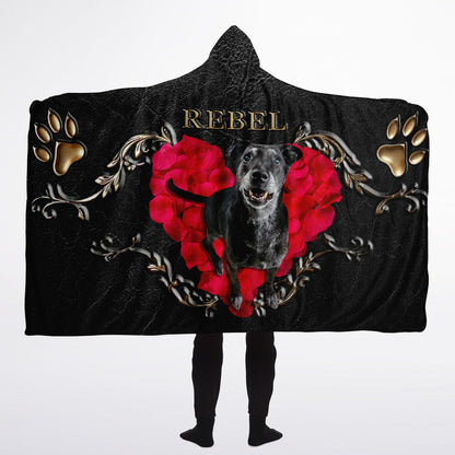 Rose Heart with Gold Filigree Custom Pet Photo Hooded Blanket