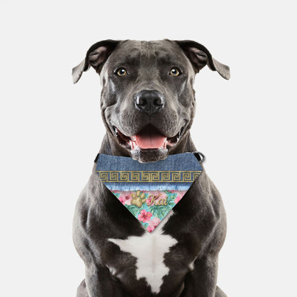 K-Fashion Tropical Floral Custom Paw Print Bandana Collar L