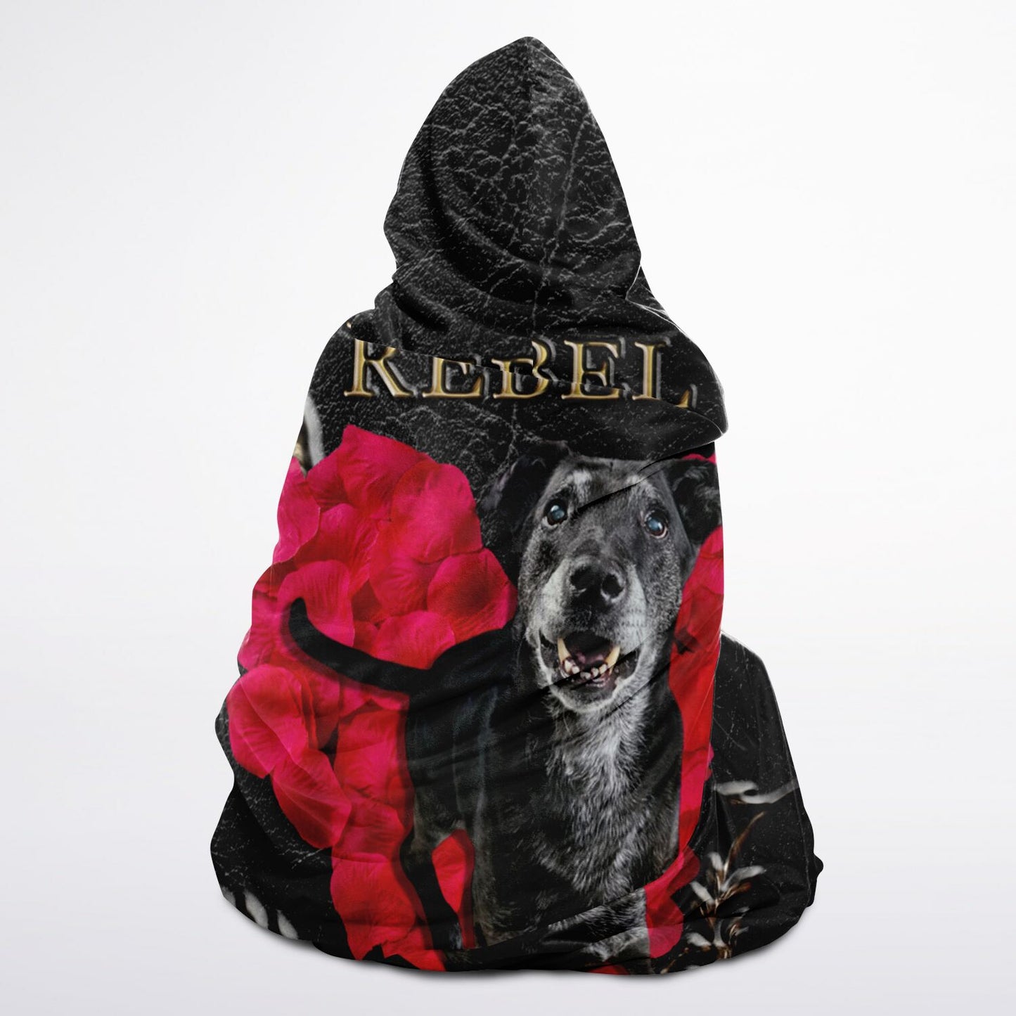 Rose Heart with Gold Filigree Custom Pet Photo Hooded Blanket