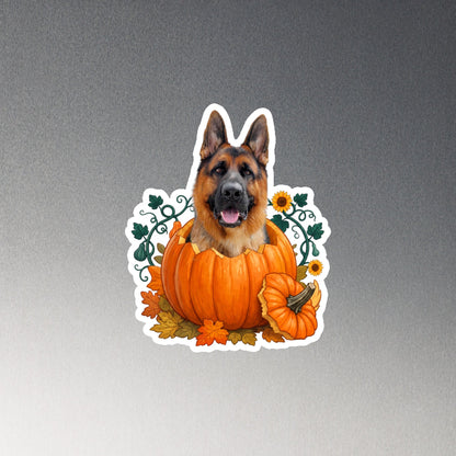 Shadow Pumpkin Pop 6-inch die-cut magnet sample mockup on a grey surface