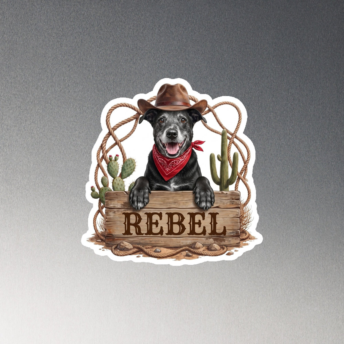 Rebel Cowboy 6-inch die-cut magnet sample mockup