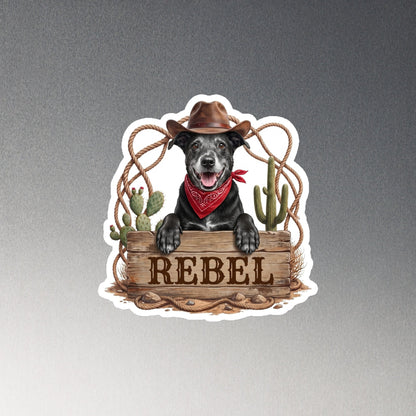 Rebel Cowboy 6-inch die-cut magnet sample mockup