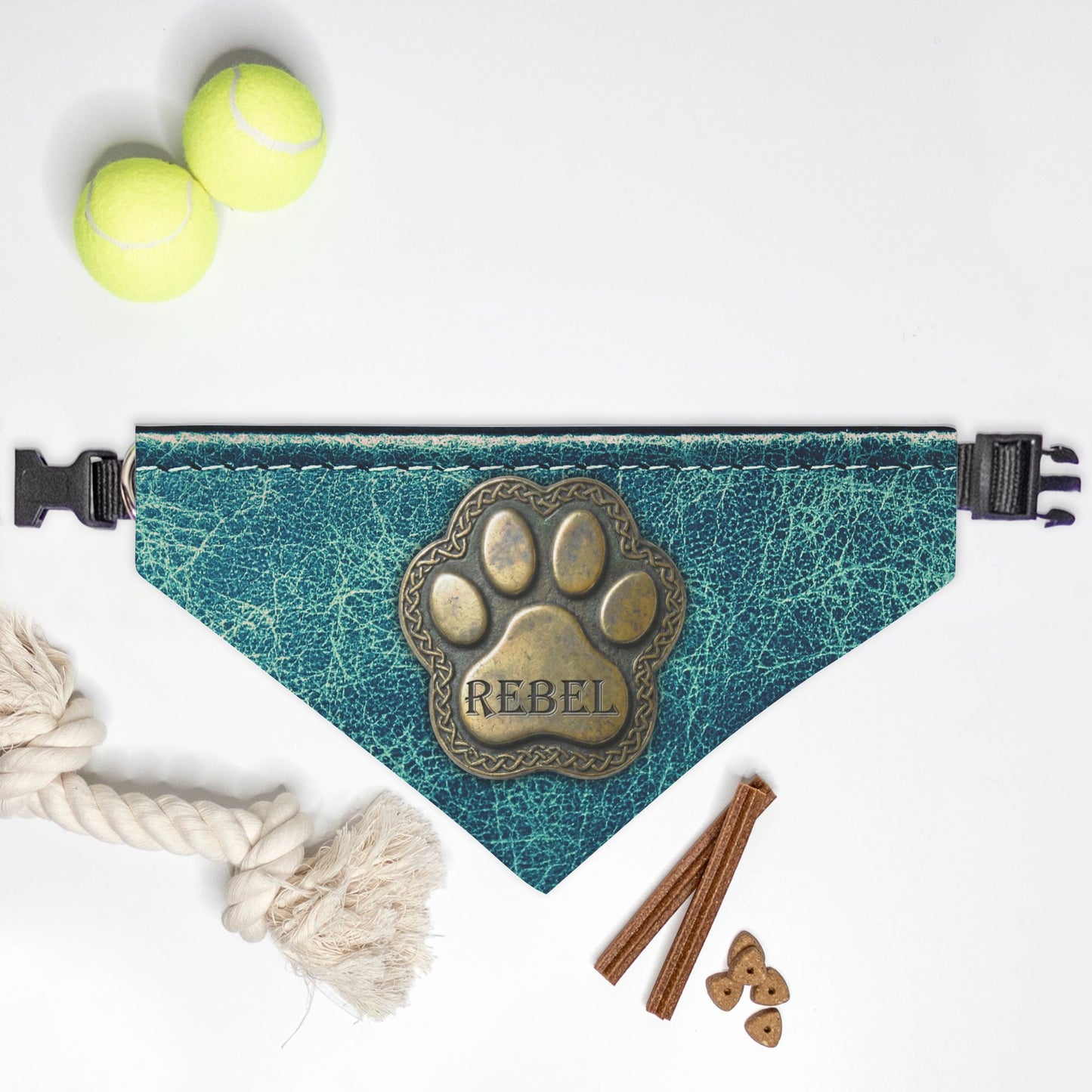 Celtic Medallion Distressed Leather Custom Paw Print Bandana Collar XL