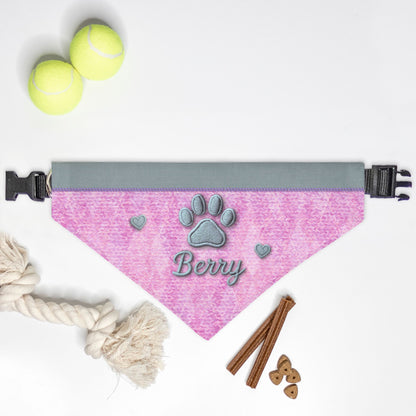 K-Fashion Pink Knit Custom Paw Print Bandana Collar L