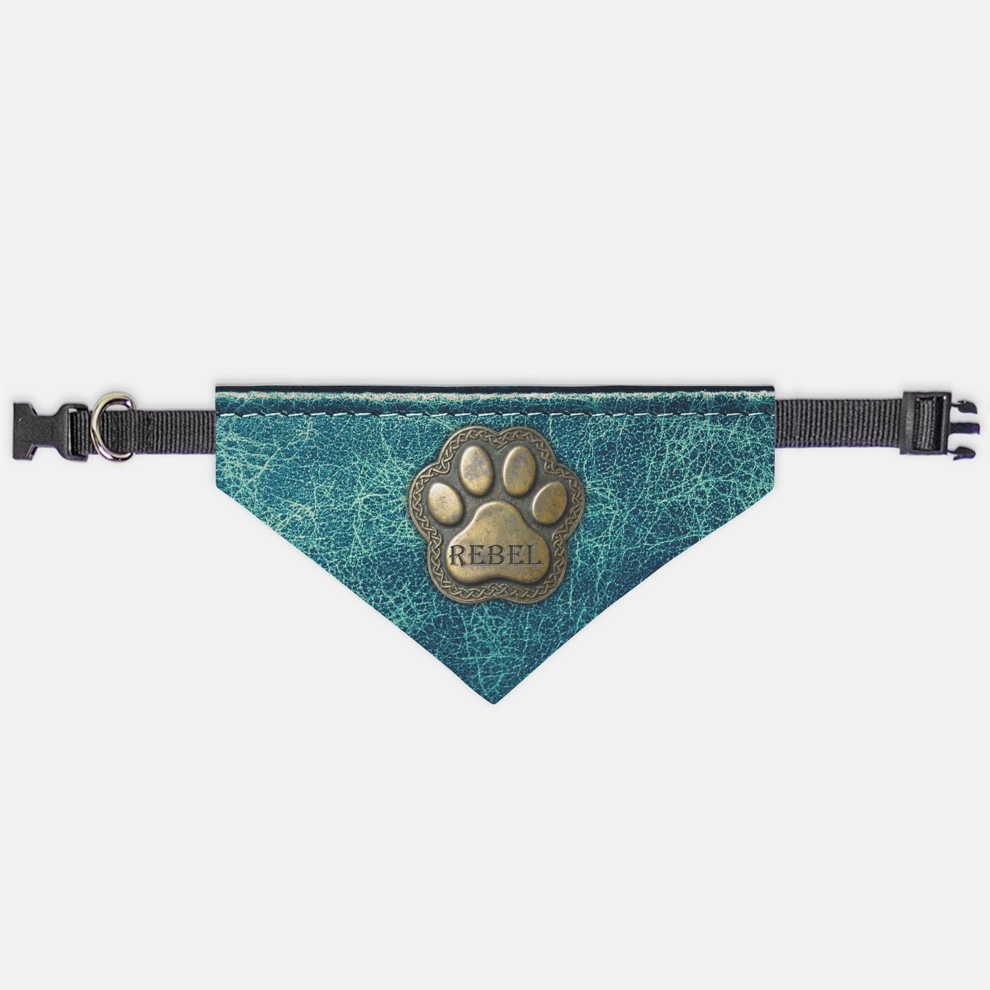 Celtic Medallion Distressed Leather Custom Paw Print Bandana Collar XL