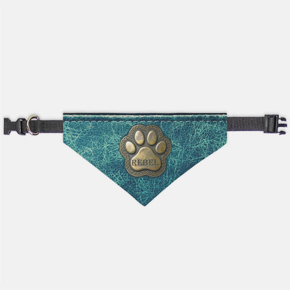 Celtic Medallion Distressed Leather Custom Paw Print Bandana Collar XL