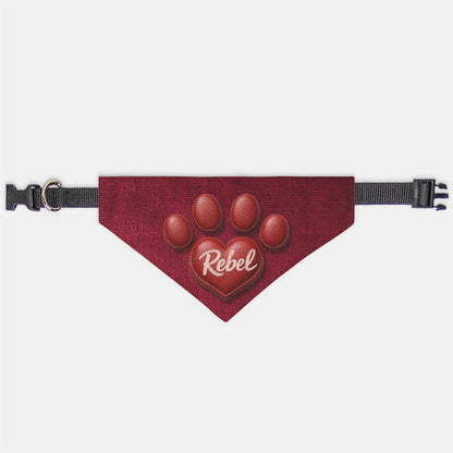 Crimson Leather Heart Custom Paw Print Bandana Collar